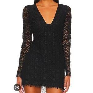 Free People Black Lace Open Back Mini Dress NWT Size 2 Romantic Gothic